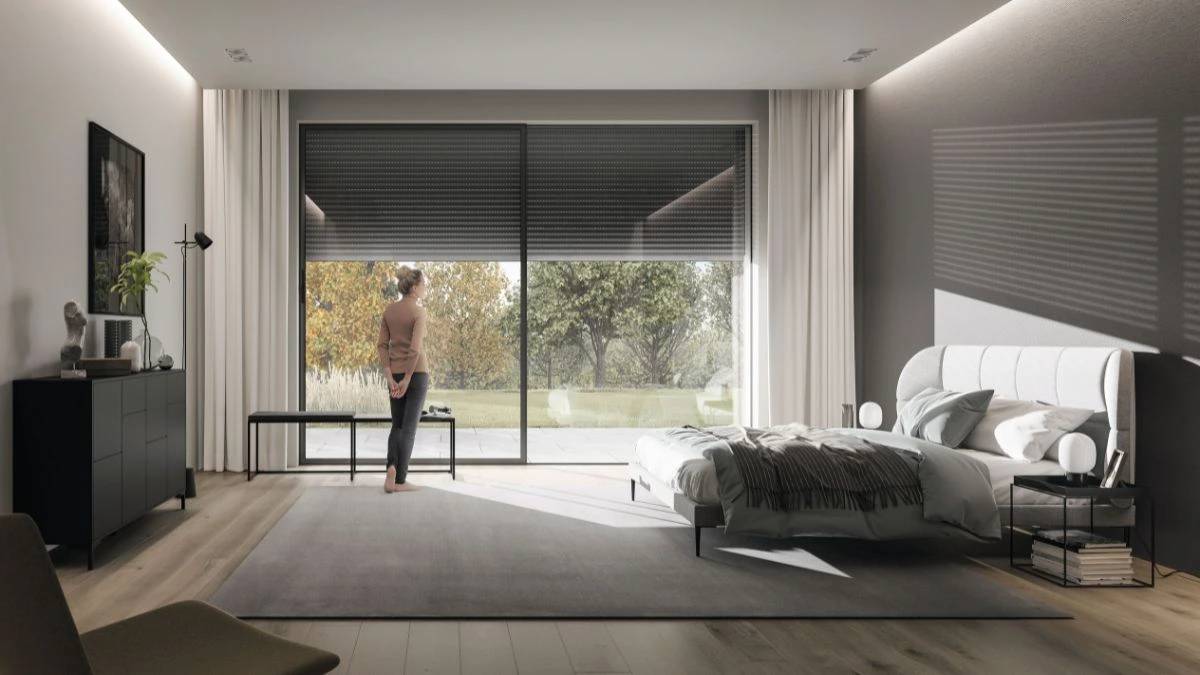 ROMA Rollladen — motorized aluminum exterior roller shutters on a residential facade